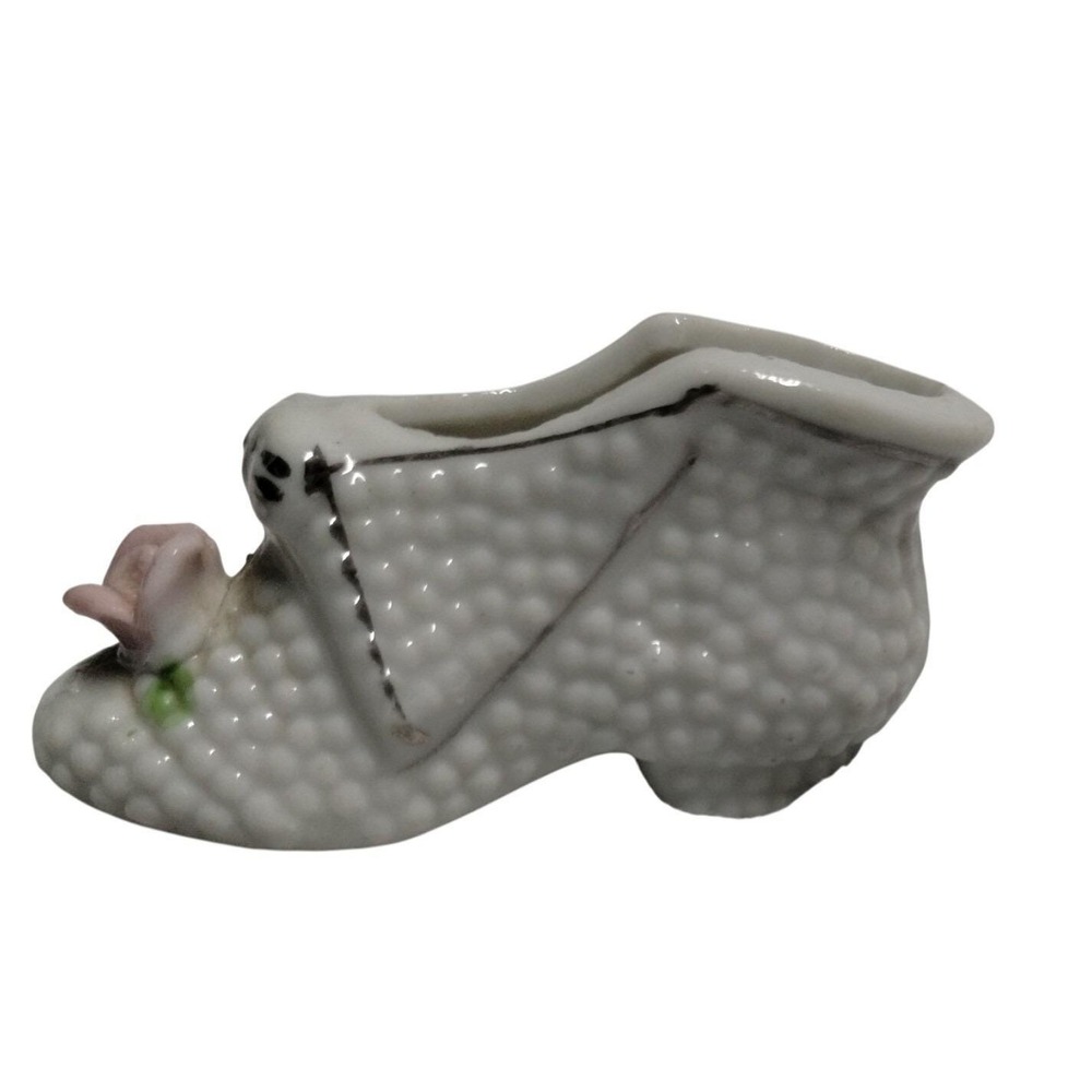 Vintage‎ Porcelain Shoe Figurine Pink Rose Hobnail Victorian Decor